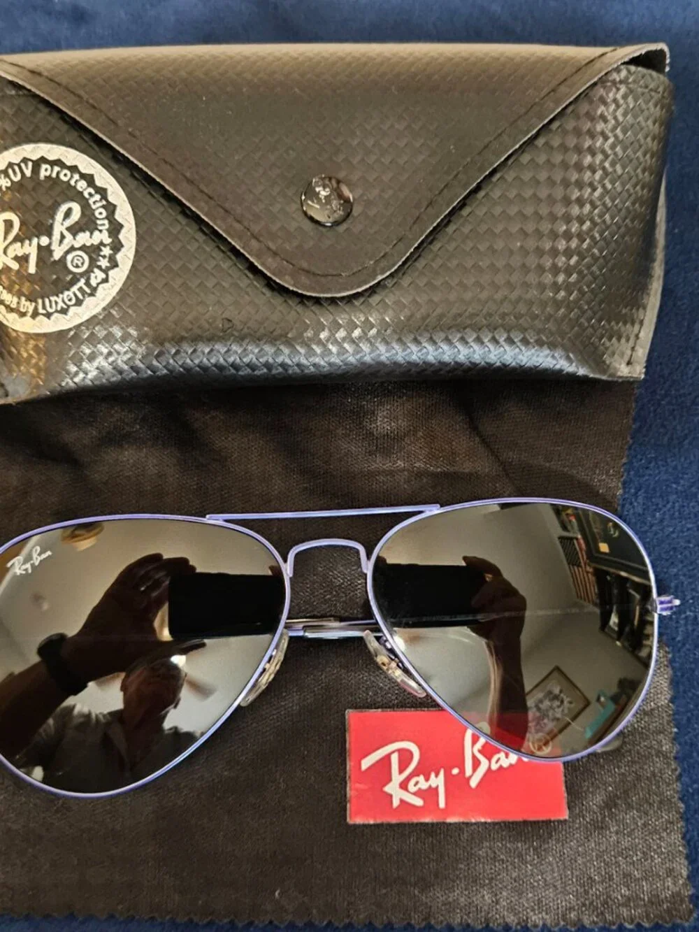 Ray-Ban 3025B BLUE Frame Aviator Sunglasses w/Case-RARE- {#811-6}